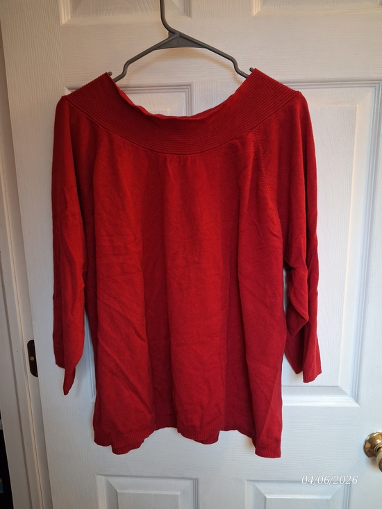 Requirements Sweaters - Requirements Red Off-the-Shoulder Boatneck Sweater